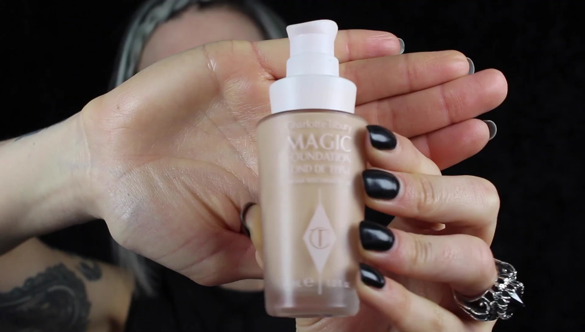 Close-up shot of the Charlotte Tilbury Magic Foundation bottle.