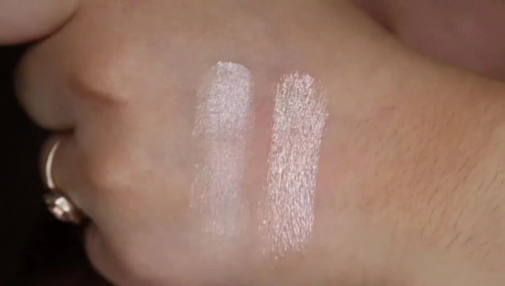 Swatches of Opal and Sunstone eyeshadows.