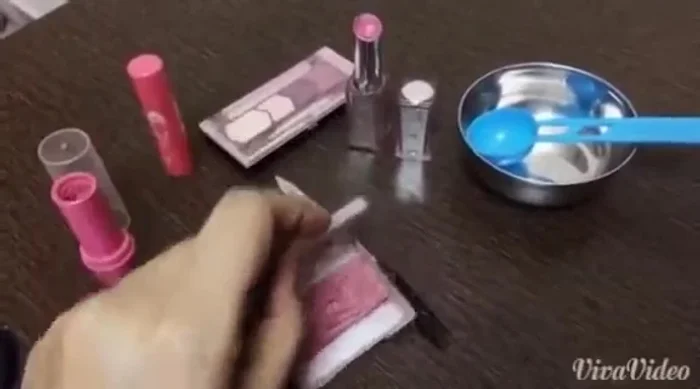 Add optional color (blush, eyeshadow etc.) and mix well while the balm is still in a liquid state.