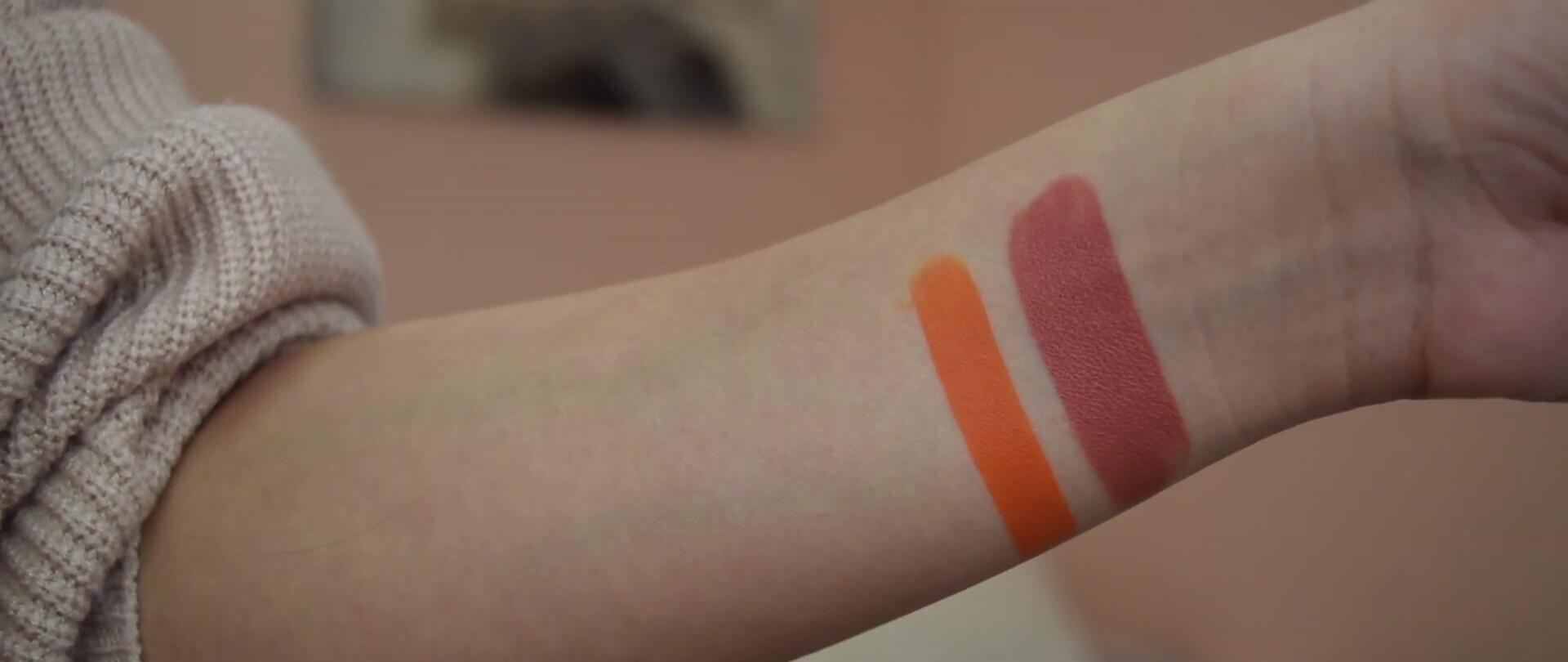 The Saucy shade applied fully to the lips