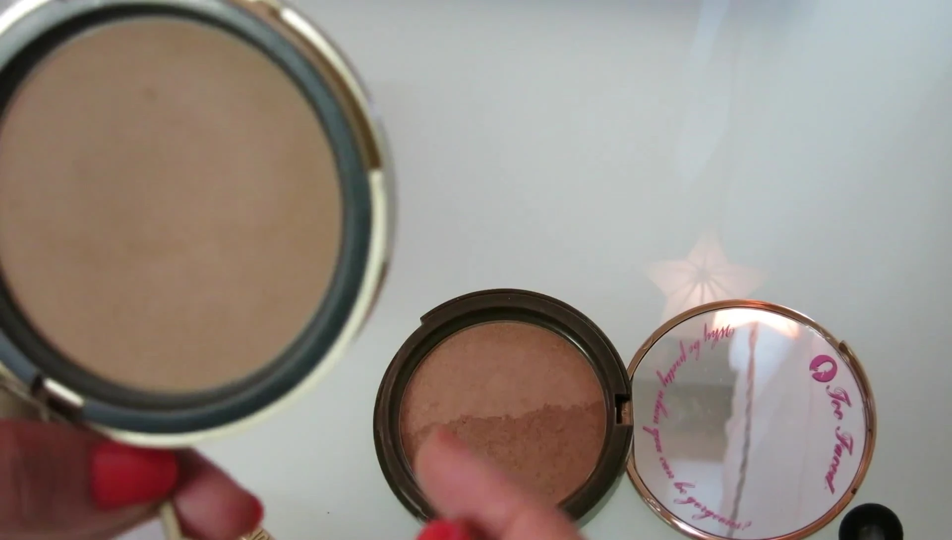 The reviewer showcasing the bronzer's application for contouring.