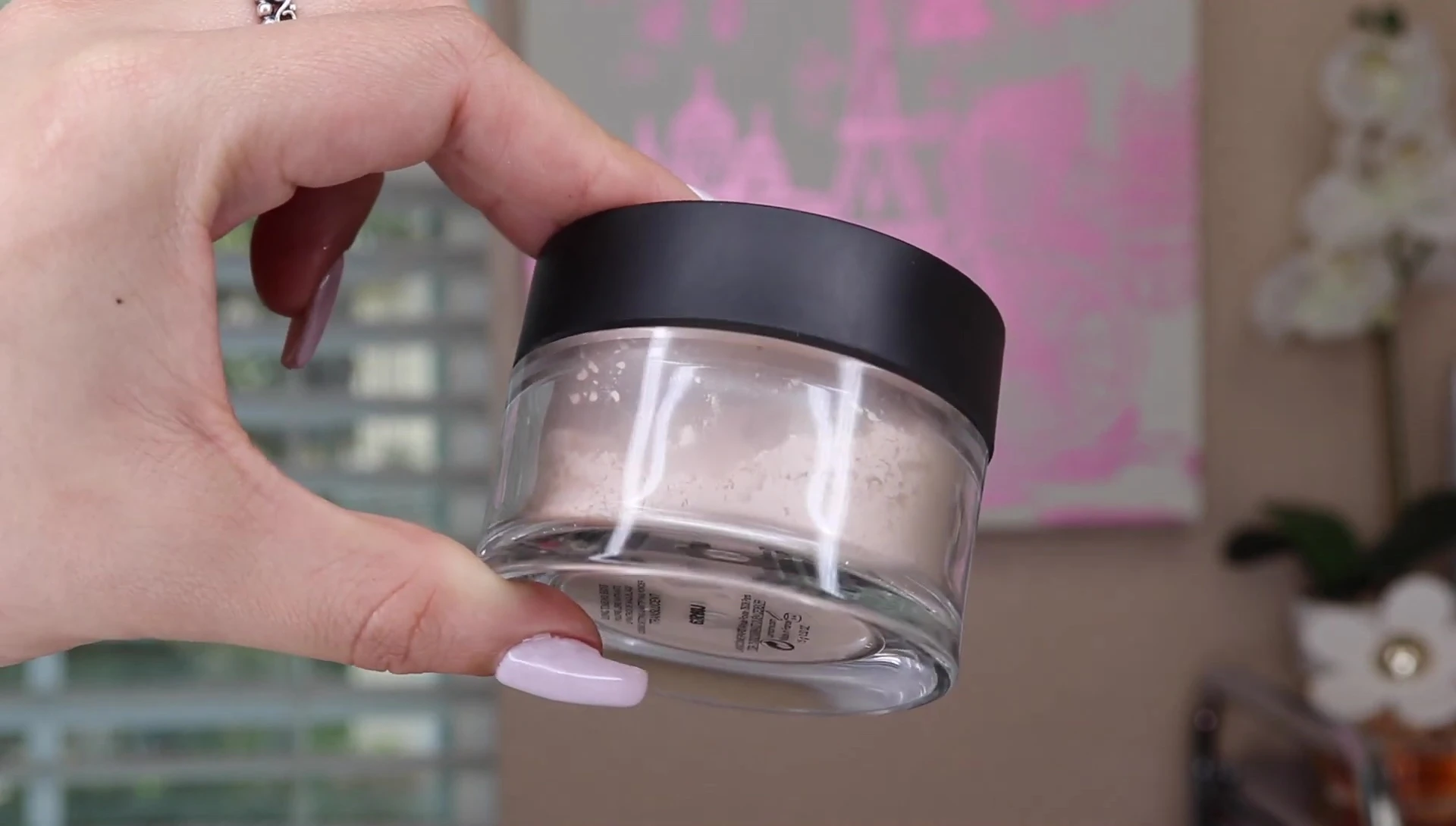 Close-up of the Lancome powder jar