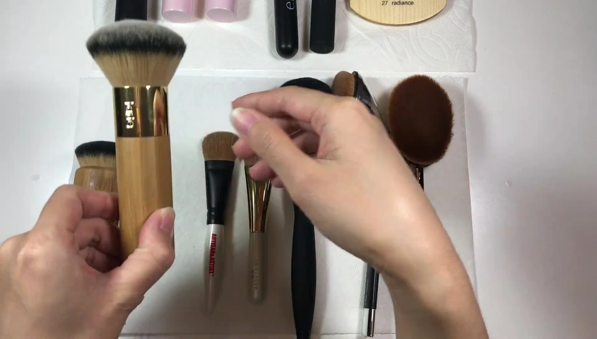 Comparison shot of Tarte Airbrush and Air Buffer brushes
