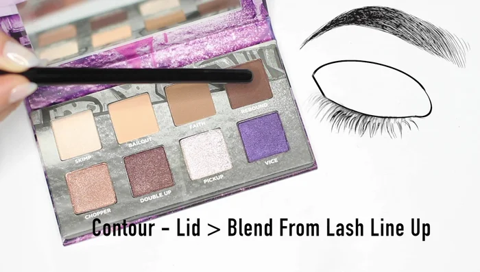 Apply shade number four all over the lid from the lash line up to meet shade number three.