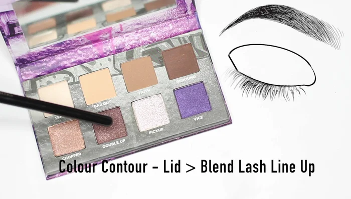 Apply shade number six (bronzy tone) all over the lid, working from the lash line up.