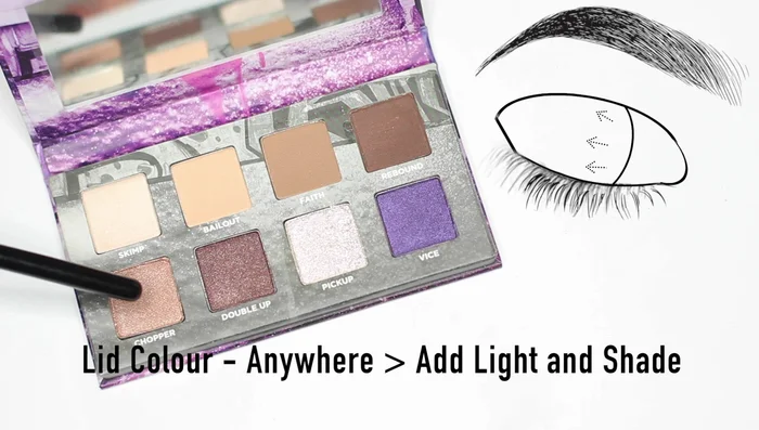 Apply shade number five to the inner corner or center of the lid for a lighter tone.