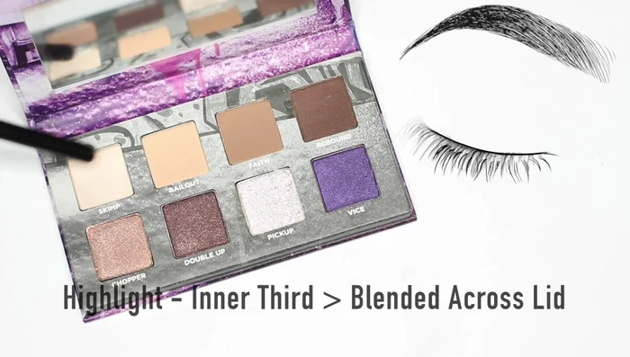 Apply shade number one all over the lid, focusing on the inner corner and sweeping across.