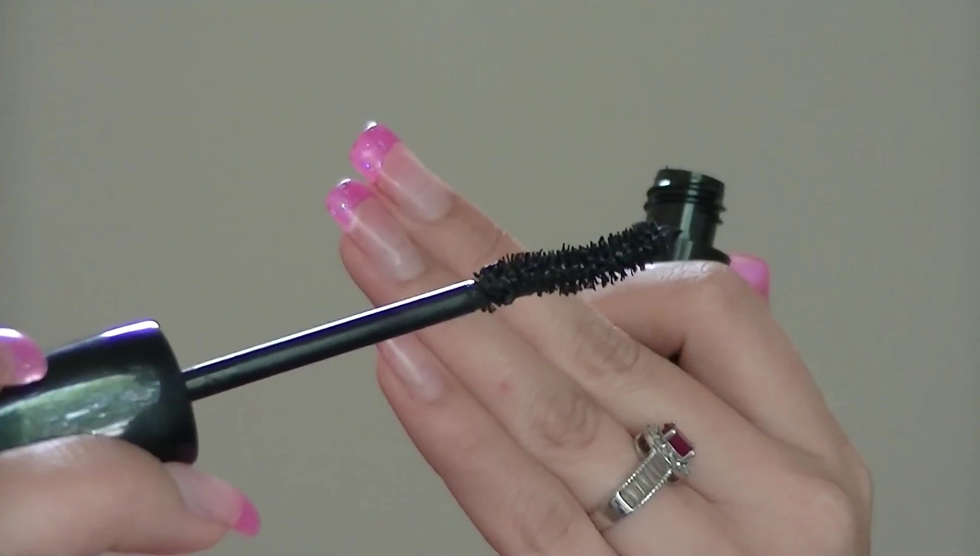 Detailed view of the uniquely shaped mascara wand