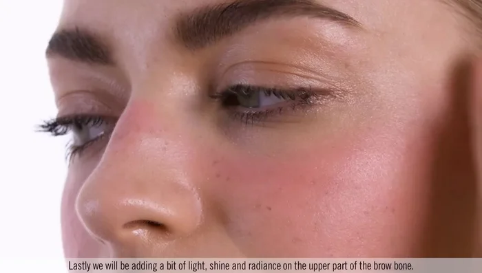 Add a highlighter (Kim Col Bass in Pale) to the brow bone for extra glow.