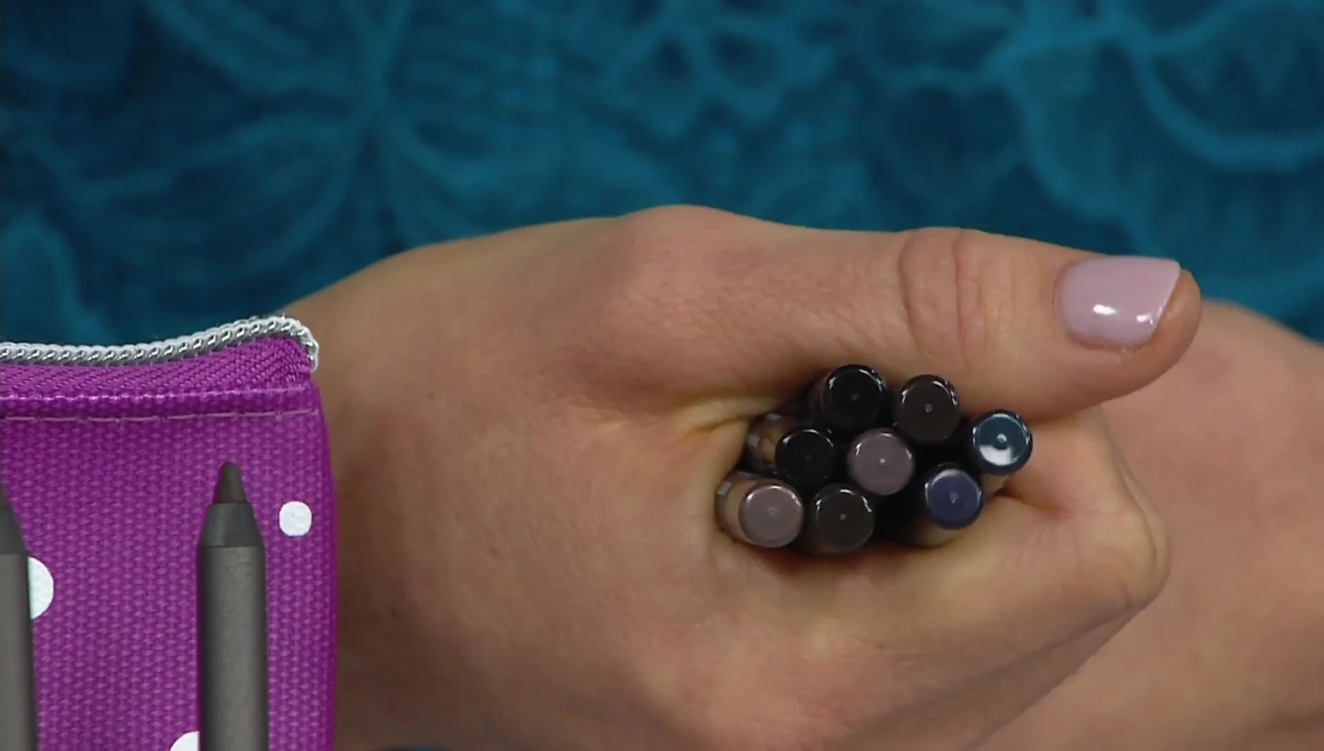 Host showcasing all the different shades and emphasizing ease of use.