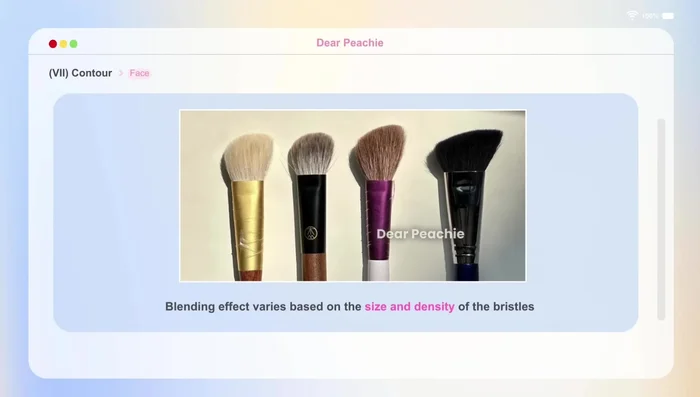 Face Contouring: Brushes with less densely packed bristles offer a more diffuse and even application for contouring, preventing a splotchy look. Brush size depends on desired intensity and area of application.