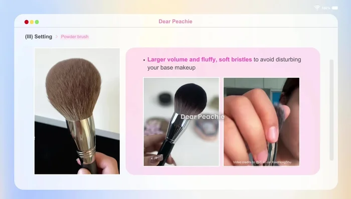 Setting Powder: For dry skin, a large, fluffy powder brush provides even, thin coverage. For oily/combination skin, a powder puff delivers full oil control and more coverage.