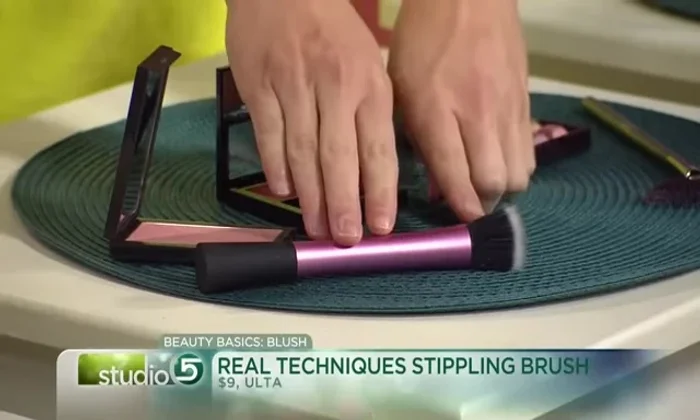 Apply blush directly to the apples of your cheeks using a dabbing/tapping motion.