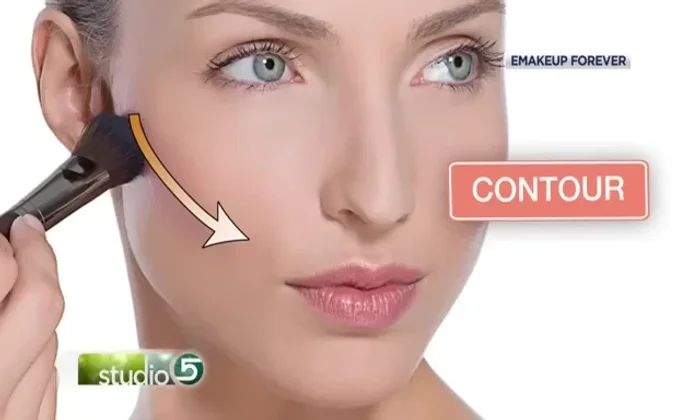 (Sculpt) Use an angled brush and a bronzer/brown blush to apply a contour underneath your cheekbones to create a chiseled look.