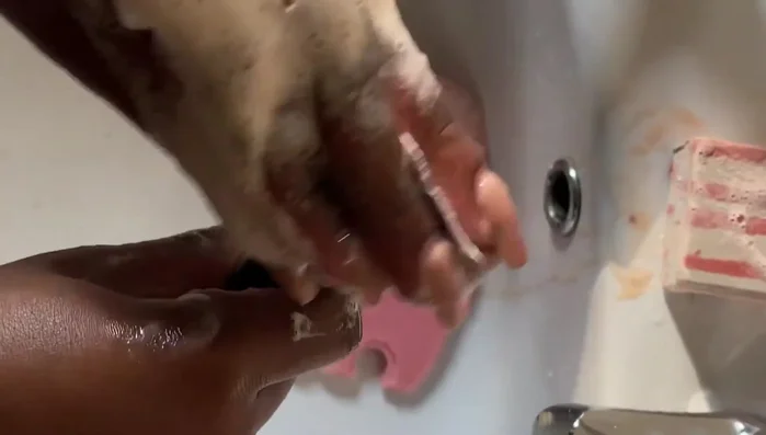 For dense brushes (foundation, stippling), use fingers to clean the middle.