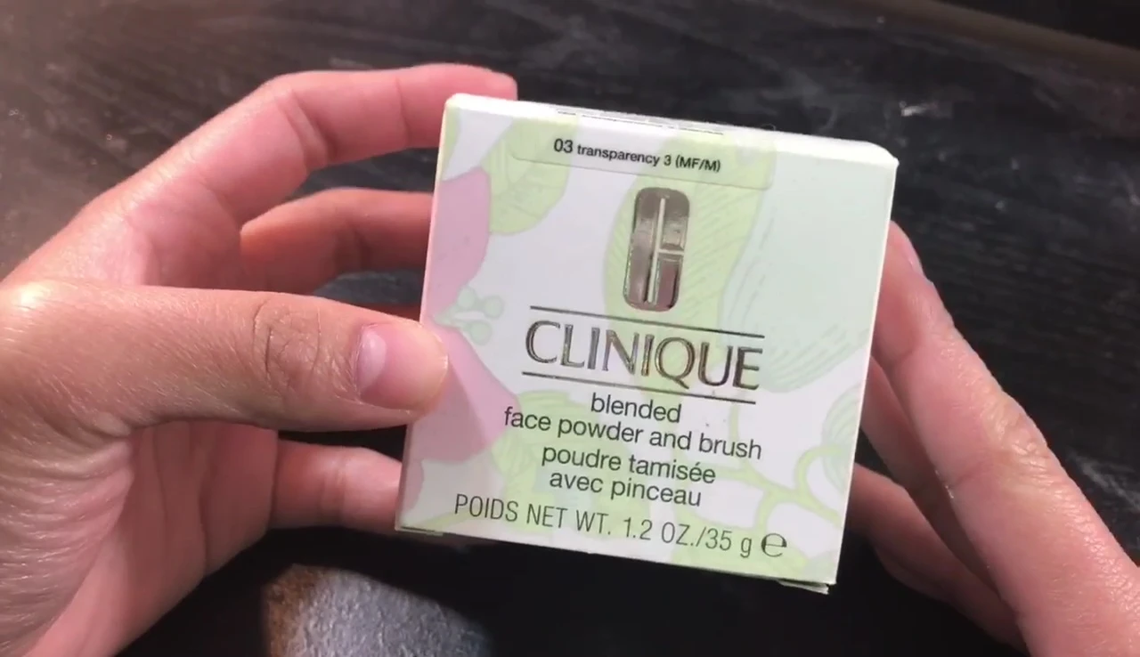 Clinique Blended Face Powder packaging shown, highlighting the price and where it was purchased.