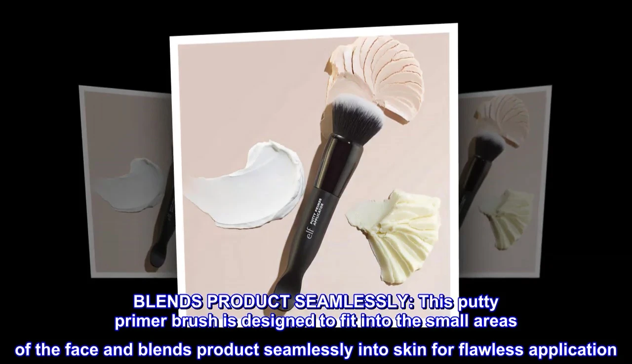 Close up of the brush blending primer into the skin.